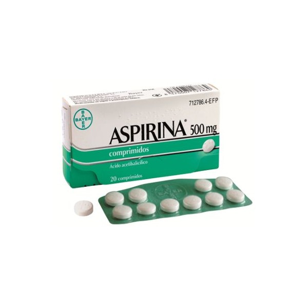 Aspirina 500 mg 20 Comprimidos de Bayer para fiebre y dolores leves