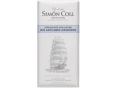 Simon Coll Chocolate con Leche sin azucar 85 gramos. Velero.