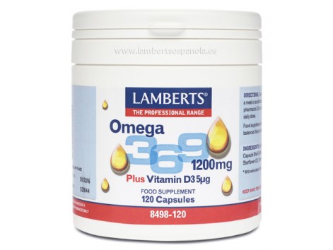 Omega 3,6,9 1200mg Lamberts. mais vitamina D3 (5 ug) 120 cápsulas