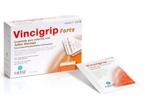 Vincigrip Forte grânulos para solução 10 saquetas sabor a laranja por via oral