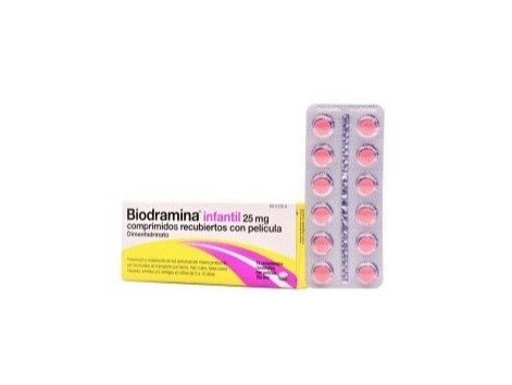 BIODRAMINA INFANTIL 25 MG COMPRIMIDOS RECUBIERTOS CON PELICULA, 12 COMPRIMIDOS