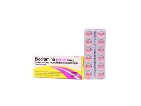 BIODRAMINA INFANTIL 25 MG COMPRIMIDOS RECUBIERTOS CON PELICULA, 12 COMPRIMIDOS