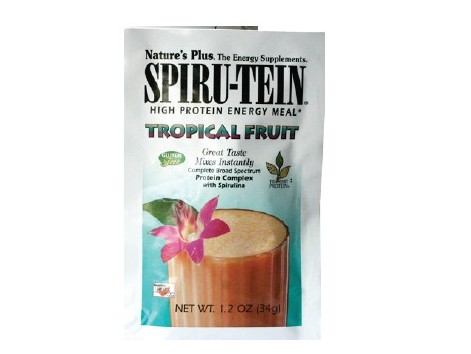 Nature´s Plus Spiru-Tein Frutas Tropicales sobre 34 gramos.