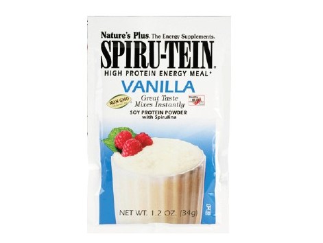 Nature´s Plus Spiru-Tein Vainilla sobre 34 gramos.